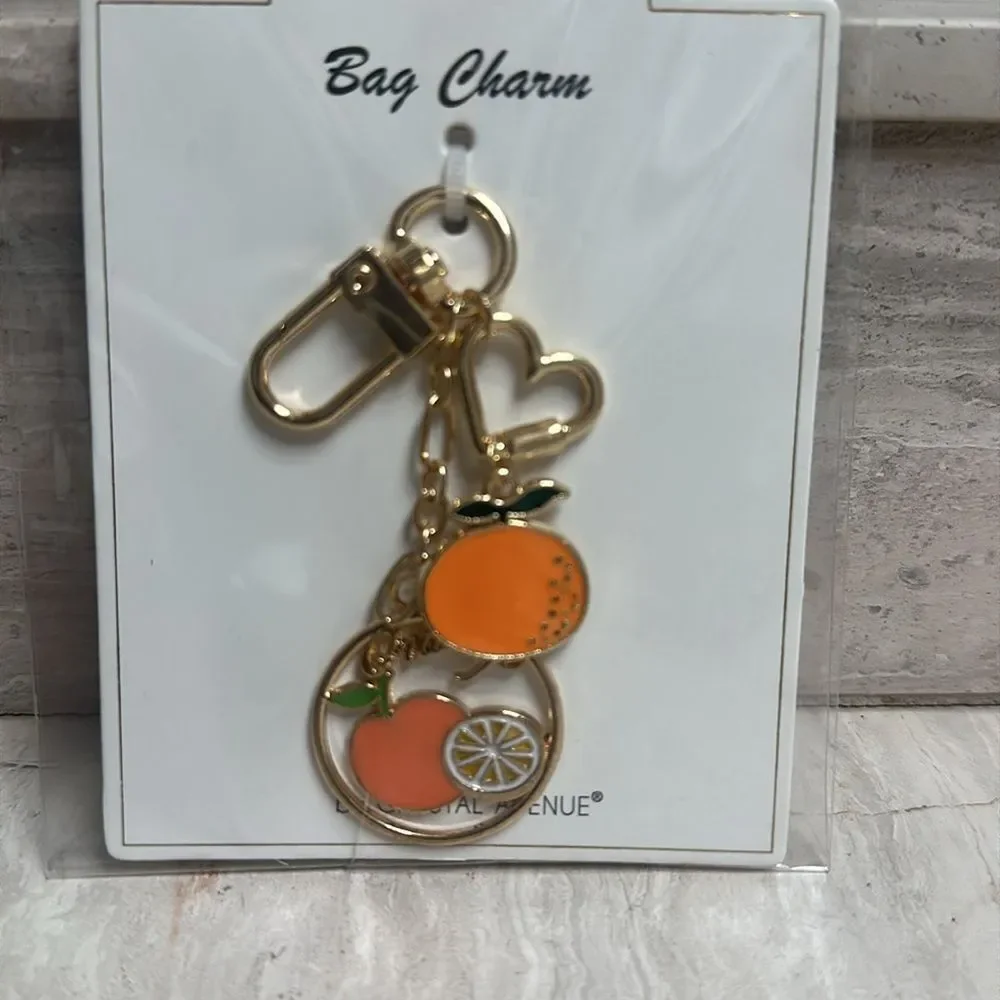 Gold and Orange Key Chain Bag Charm with Citrus Design